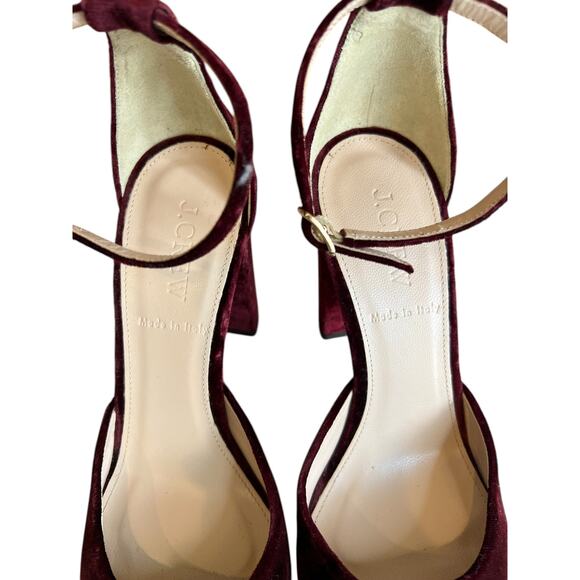 J Crew Masie Italian Made Velvet Mary Jane Block Heels Burgundy 6.5 - Picture 3 of 9